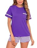 Tefola Conjunto de Pijama para Mujer 2 Piezas, Cuello Redondo y Manga Corta y Pantalones Cortos de Pijamas Algodón Suave...