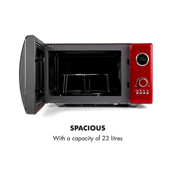 Klarstein Fine Dinesty - Mikrowelle, Mikrowellenofen mit Grill, Retro, Metall-Gehäuse, 23L Garraum, 800W Mikrowellenleistung, 1000W Grillleistung, Timer, 12 Programme, LCD-Display, rot – Bild 7