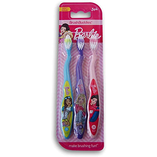 Brush Buddies 3 Pack Barbie Toothbrush for Kids, Children's Toothbrushes, Soft Bristle Toothbrushes for Kids