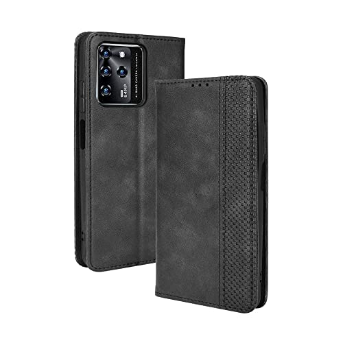 Dedux Flip Funda para ZTE Blade V30, Tapa de Billetera de Cuero Retro Cierre Magnético Folio Soporte Ranuras para Tarjetas. Negro