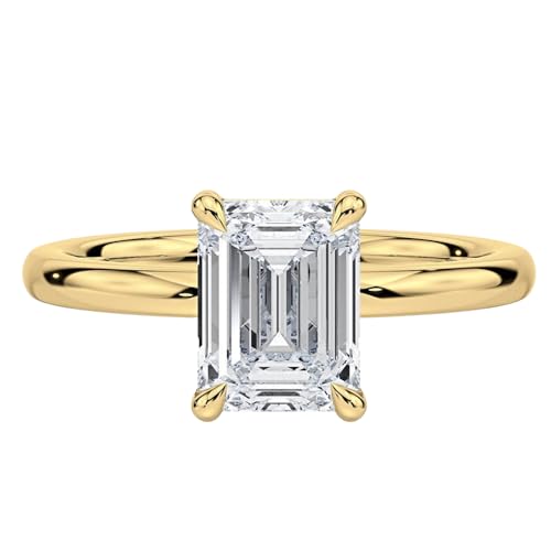 Aihpos 1ct 1.5ct 2ct Emerald Cut Engagement Ring - Moissanite Emerald Cut Ring White Yellow Rose 10K 14K 18K Gold 925 Sterling Silver Emerald Cut Rings for Women4