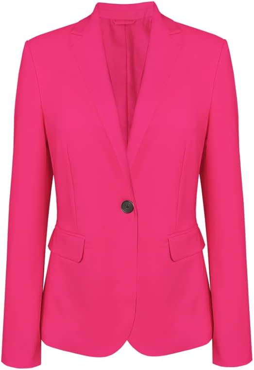 Womens Long Sleeve Blazers for Work Casual Notch Lapel One Button Hot Pink Blazer Women with Pocket