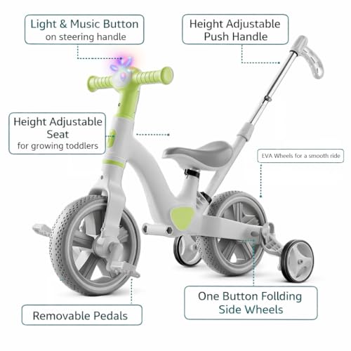 Image of MUMMAMIA 4 in 1 Tricycle with Push Handle, Converts to Balance Bike, 10 Inch Toddler Bicycle, Push Bike 18 Months to 4 Years, Unisex (Khaki)