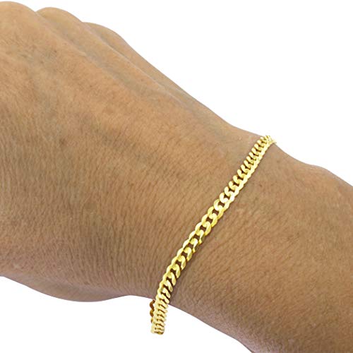 Nuragold 10K Yellow Gold 4Mm Solid Cuban Curb Link Chain Bracelet Or Anklet, Womens Mens Lobster Clasp 7" 7.5" 8" 8.5" 9" - Real Solid Gold Jewelry #TOP1