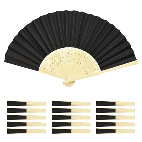 AolKee 15pcs Abanico Negro Ventilador Plegable de Mano,...