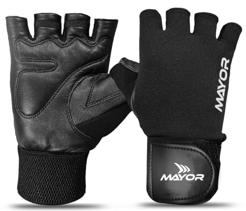 Image of Mayor Force Leather Gym Gloves, Weight Lifting Gloves with Wrist Support, Gym & Fitness Gloves (Black, Free Size)