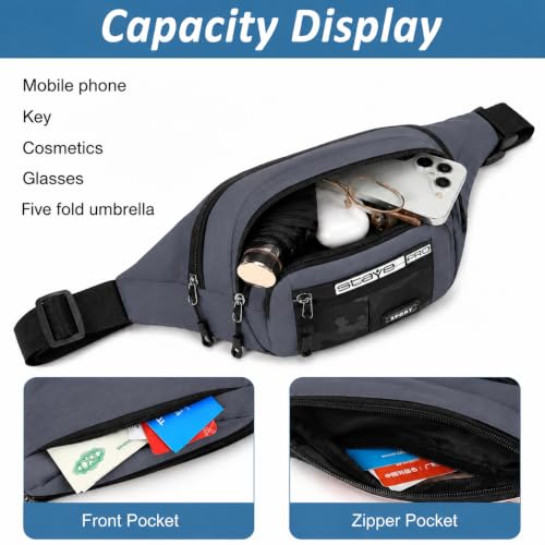 Image of Waist Bag for Man & Woman | Travel Handy Hiking Running Pouch with Zipper | Adjustable Strap Fanny Pack for Documents Money Card Phone Earphone (Charcoal Grey)