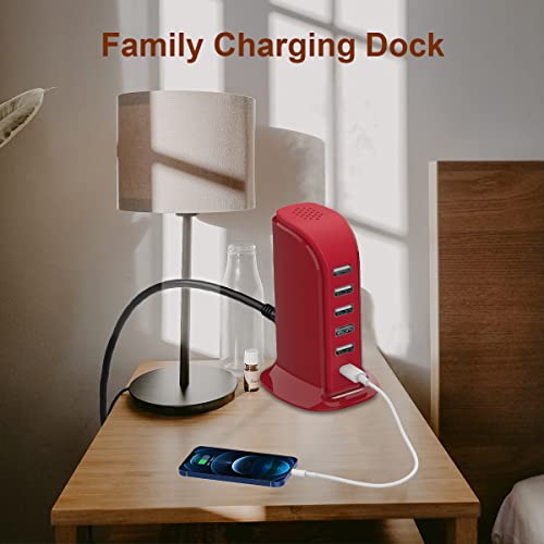 Image of USB Phone Charger 6 Ports 40W Upoy, Type C Wall Charger Smart 6A, Charging Tower with 5ft Power Cord, USB Power Adapter Fast Charging, Smart Home Device Charging Station, iPhone /Ipad Accessories