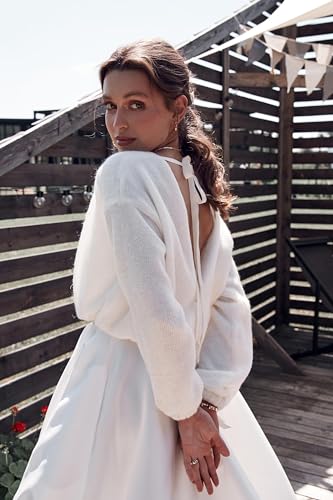 Ivory Bridal Knitted Sweater, Cardigan With Ribbons for Wedding Dress, White Wedding Pullover, Knitted Shawl for SpringWedding2