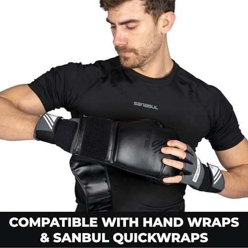 Sanabul Essential Gel Boxing Gloves for Men & Women, Kickboxing MMA, Muay Thai Gloves and Heavy Bag Training Punching & Sparring, Black/Metallic Silver 12 oz