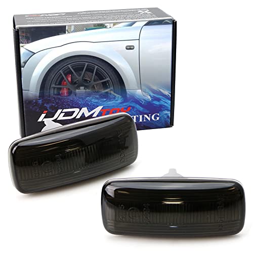 iJDMTOY Smoked Lens Front Fender Signal Side Marker Lamp Housing Assembly Compatible With Audi A4 A6 A8 TT, Replace OEM Amber or Clear Sidemarker Lamps