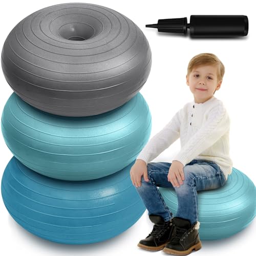 Image of Lewtemi 1 /2 /3 Pcs Flexible Seating for Classroom Elementary 20 Inch Yoga Ball Chair for Kids Wobble Chair for Sensory Kids Large Donut Ball Seats with Inflator for School Office