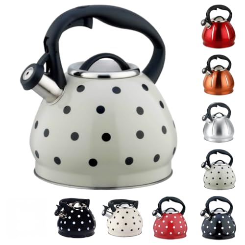 LightRiseコーヒーポットキッチンケトルホイッスル高速加熱ハンドル調理器キッチンに最適 3L大容量家庭用ガスコンロ電磁調理器電気コンロパンプキン柄ステンレススチール (3Lベージュドット柄 自動柄)