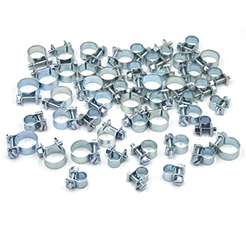 Mini Fuel Injection Hose Clamps Zinc Plated 85pcs 7-18mm Range Adjustable Hose Clips Assortment Petrol Pipe Clamps for Automobiles, Tractors, and Other Areas (Sliver)
