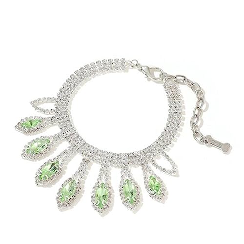Dogs Kingdom Sparkle Crystal Dog Cat Collar Necklace Accessorise Elegant Faux Big Diamond Charming Collar Necklaces,Green,M:10-12
