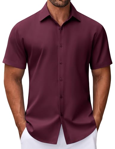 COOFANDY Mens Dress Shirts Button Down Short Sleeve Shirt Summer Shirts Business Casual Wedding Shirt