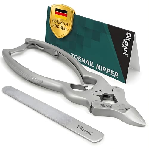 Blizzard Toenail Clippers - Podiatrist Toe Nail Clippers for Thick Nails for Seniors - German Forged Nail Cutter - Heavy Duty Double Action Nail Clippers for Men with Toenail File - 6' Double Spring