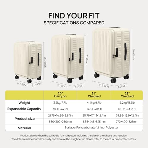 Image of NINETYGO Top Opening 24 Inch Medium Checked Luggage, Expandable & Lightweight, Scratch Resistant PC Hardside with Deep Cabin Design, TSA Lock & 360 Spinner Wheels (Lily White, Alps)