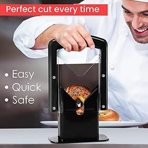 Bagel Guillotine Slicer Bagel Precision Slicer Cutter with Safety Shield and Safe Grip Stainless Steel Blade for Cutting Large and Small Bagels 6.8" L X 3.7" W X 8.8" H(White) - Image 5