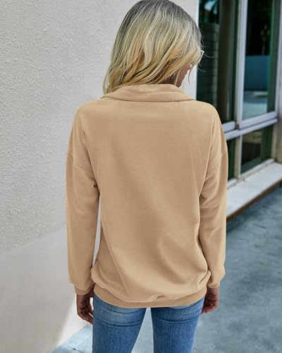 Image of PRETTYGARDEN Women's Casual Long Sleeve Zipper Sweatshirt Drawstring Loose Quarter Zip Pullover Tops with Pockets