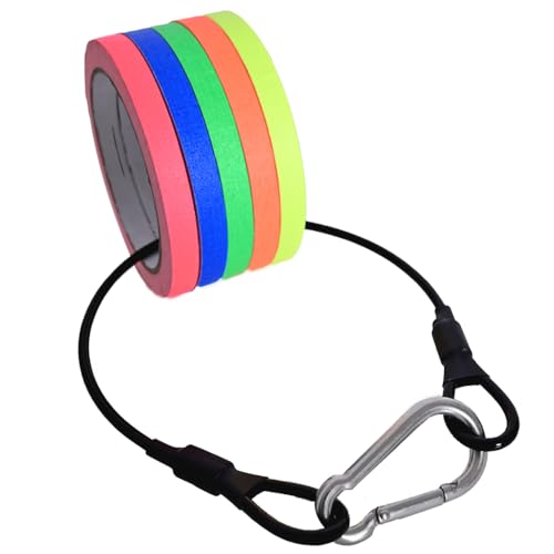 Image of RENIAN 5 Bright Colors Gaffer Tape Sets Neon Fluorescent 0.39in x 32.8ft with Electrical Tape Holder Hanging Rope for Photography Film Theater Stage Floors Pinstripe Marking
