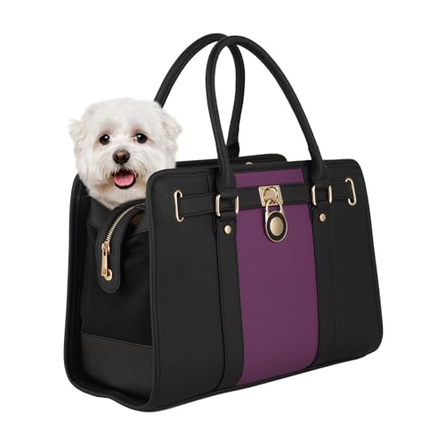 Fashion Dog Carrier Purse,Soft-Sided Leather Handbag Pet Tote Bag for Small Dogs Puppy and Cats TSA Airline Approved (Black & Purple) Fashion Dog Carrier Purse,Soft-Sided Leather Handbag Pet Tote Bag for Small Dogs Puppy and Cats TSA Airline Approved (Black & Purple)