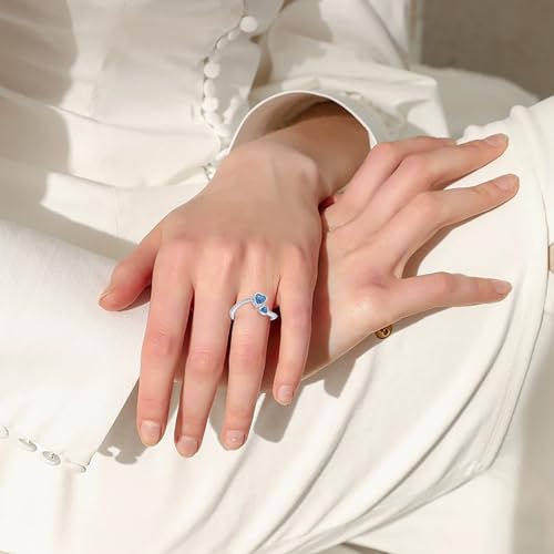 925 Sterling Silver Birthstone Rings for Women Adjustable Open Heart Ring Constellation Month Band for Birthday Gifts2