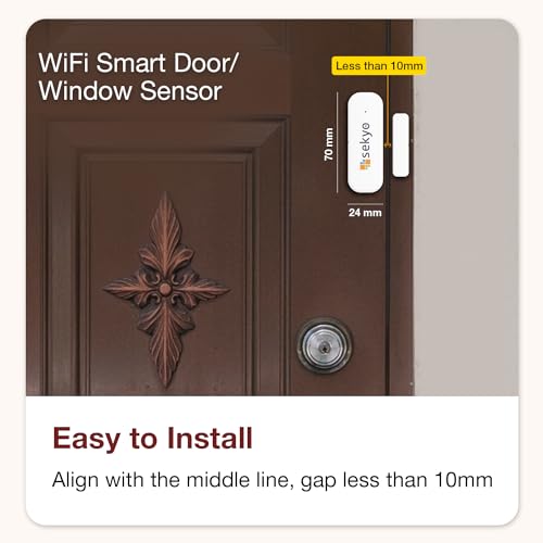 Image of Sekyo WiFi Smart Door Alarm Sensor | Wireless Magnetic Home Security System with Real-Time App Notifications | Easy Installation | Smart WiFi Connectivity for Door & Window (Pack of 1)
