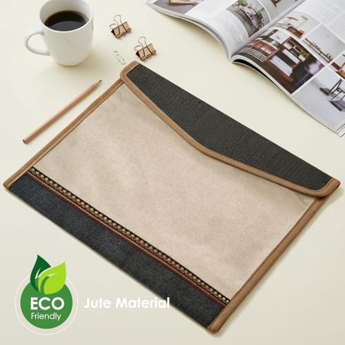 Image of Shuban Jute Document File Folder | Eco-Friendly A4 Size Envelope Folder with Velcro Closure | Multipurpose Certificate, Office, School & Travel Document Organizer (Style - 4 - Jute Folder- 2 Pcs)