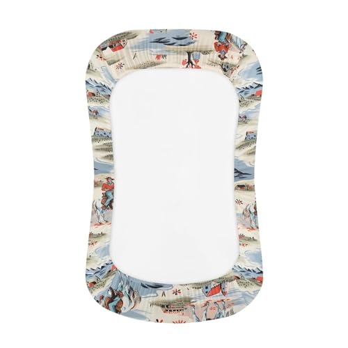 Image of ZOUTAIRONG Western Cowboys Crib Sheets Polyester Bassinet Sheets Mini Crib Sheets for Bassinet Pad /Mattress Universal Bassinet Sheets Breathable and Heavenly Soft Blue