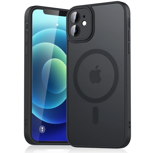 Oumida Coque Magnétique pour iPhone 12, Protection Antichoc Étui Mat Translucide, Coque avec MagSafe pour iPhone 12, Noir