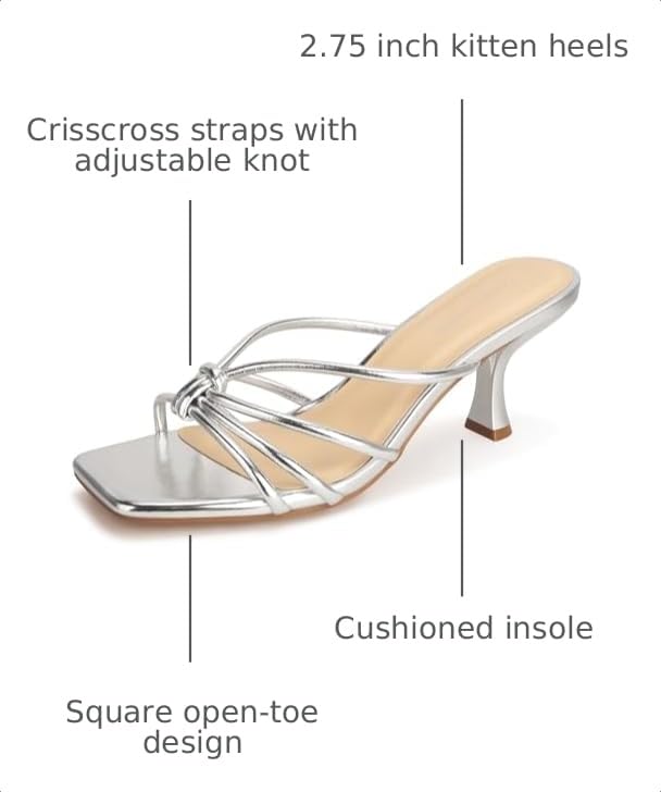 Image of Women's Strappy Kitten Heel Knotted Square Open Toe Mule Sandals | Slip-On Dress Shoes for Wedding, Party, Vacation and Everyday Wear