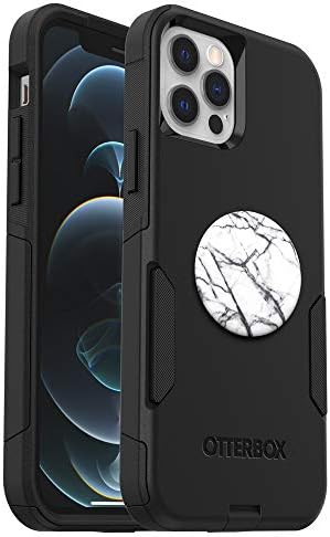 Bundle: OtterBox COMMUTER SERIES Case for IPhone 12 & IPhone 12 Pro - (BLACK) + PopSockets PopGrip - (Dove White Marble)