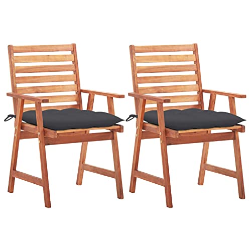 Xichuzi Sillas Comedor de jardín 2 uds, Sillas Terraza Exterior, Silla Playa Jardin, Sillas Exterior Jardin, Sillas Balcon, Muebles Jardin Exterior Conjunto, Madera Maciza Acacia y Cojines