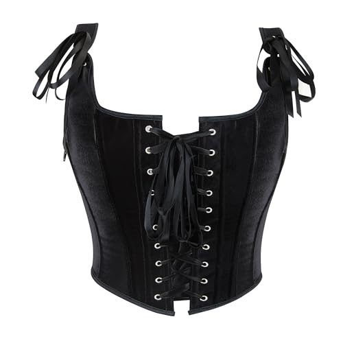 Image of Vintage-Renaissance-Corset-Top for Women-Gothic-Camisole-Overbust-Bustier | Retro floral renaissance corset bustier,women lace-up shapewear, for daily,cosplay, Halloween and themed costume