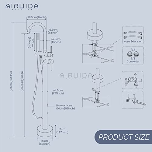 Airuida Floor Mount Bathtub Faucet Freestanding Tub Faucet Brushed Nickel Tub Filler With 2 Function Handheld 360 Degree Swivel Standing High Flow Spout Mixer Taps #TOP4