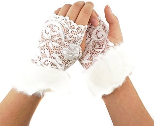 Lace Fur Fingerless Wrist Gloves