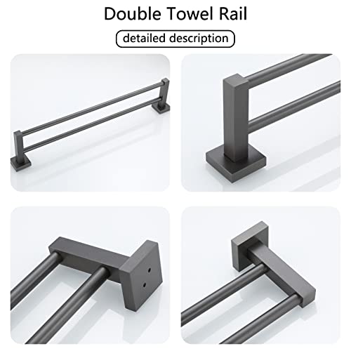 Barre de serviette carrée aluminium double support mural de 40 cm - 5