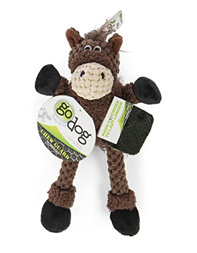 Image of goDog Checkers Just for Me Skinny Horse Squeaky Plush Dog Toy, Chew Guard Technology - Brown, Mini