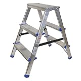  Alu Doppelstufenleiter 3 Stufen 60cm Plattformhöhe Mehrzweckleiter Multifunktionsleiter