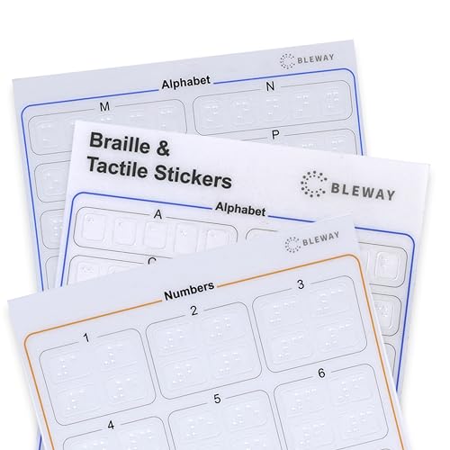BLEWAY Braille Stickers with Alphabet and Number - Low Vision Aids Raised Tactile Dots for Elderly Blind