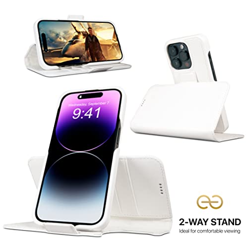 Image of dreem Fibonacci Compatible with iPhone 14 Pro Max Wallet case / 2-in-1 Shockproof case and Detachable Vegan Leather Folio, MagSafe Compatible, RFID Protection [White]