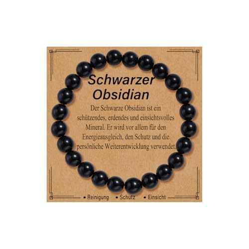 BAROROBA Schwarzer Turmalin Armband FüR Damen MäNner Kristall Naturstein Perlen GlüCksarmband Heilstein Echte Steine Elastisches Armband Kugelarmband Schmuck Geschenk