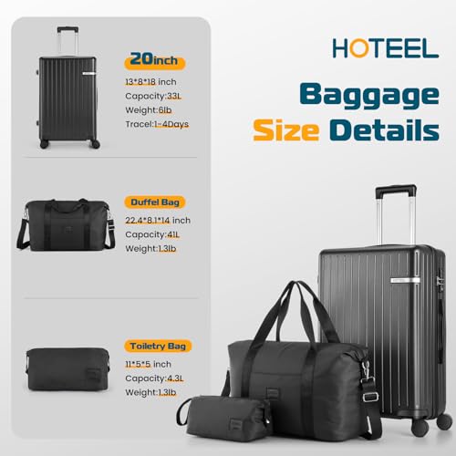 Image of Hoteel Luggage Sets 3 Piece, 4-Yr Warranty, PC+ABS Suitcases with Wheels and Side Hook, Hardshell 20 inch Luggage with Duffel Bag Travel Bag, Black(20 /DB /TB)