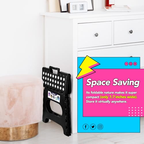 Image of Delxo Folding Step Stool 11 inch 2 Pack,300 Lbs Step Stool for Kids&Adults | Foldable Step Stool,Non-Slip Foot Stools with Handle Lightweight Collapsible stools for Kitchen,Bathroom,Bedroom,Garden Black