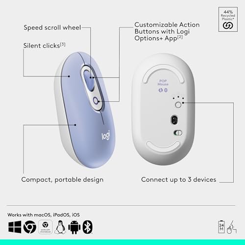 Logitech POP Mouse, Compact and Portable Wireless Bluetooth Mouse - Lilac - image 6