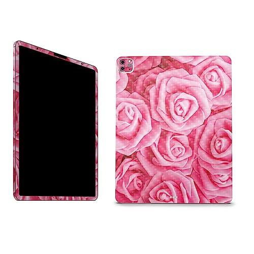 Image of MightySkins Carbon Fiber Skin Compatible with Apple iPad Pro 12.9 inch M2 6th Gen (2022) Full Wrap Kit - Super Pink Roses | Protective Durable Textured Carbon Fiber Finish | Easy to Apply Made in The USA