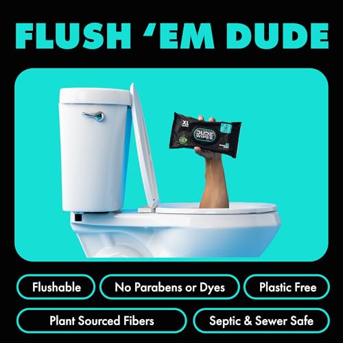 dude wipes - flushable wipes travel pack - 6 pack 108 wipes - mint chill extra-large adult wet wipes - vitamin-e aloe vera eucalyptus and tea tree oils