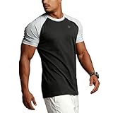 Casual Short Sleeve Crew Neck Classic Wicking Breathable Fitness Muscle Athletic T Shirts Mens (US, Alpha, Medium, Regular, Black & Light Gray)