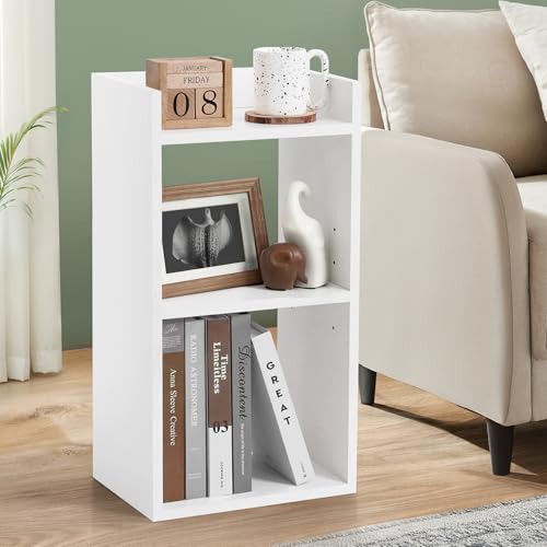 Image of ABOUT SPACE Side Table - Bed Side Tables for Bed Room with 2 Adjustable Shelves | DIY Engineered Wood Night Stand with Storage, Open Display End Table for Home Office(L 33 x B 24 x H 61.5 cm - White)